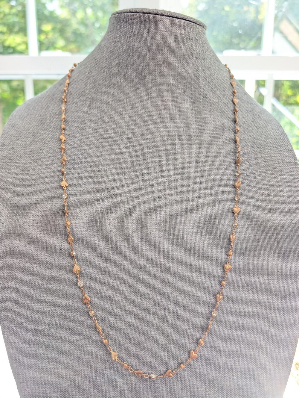 Vintage Feminine Romantic Dainty Tiny Heart Rhinestone Chain Necklace 22"